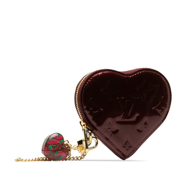 Red Louis Vuitton Vernis Rayures Heart Coin Pouch - Designer Revival