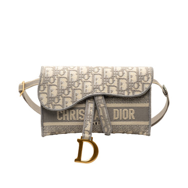Gray Dior Oblique Saddle Slim Belt Pouch - Designer Revival