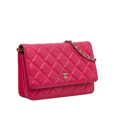 Pink Chanel Classic Lambskin Wallet on Chain Crossbody Bag - Designer Revival