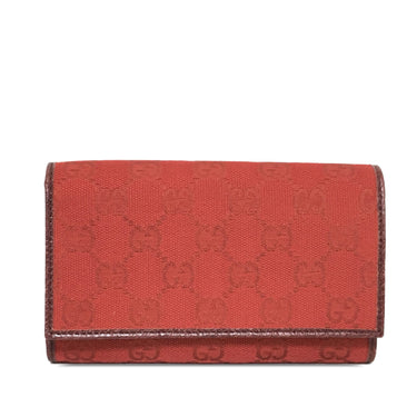Red Gucci GG Canvas Long Wallet - Designer Revival