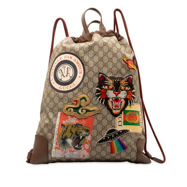 Brown Gucci GG Supreme Courrier Drawstring Backpack
