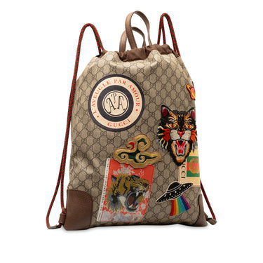 Brown Gucci GG Supreme Courrier Drawstring Backpack