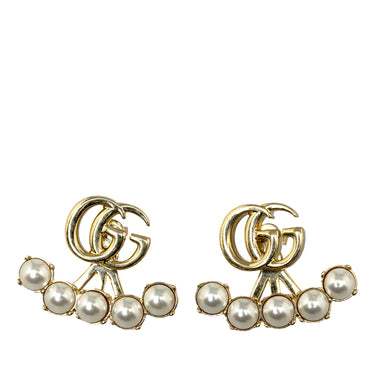 Gold Gucci Faux Pearl Double G Drop Earrings - Designer Revival