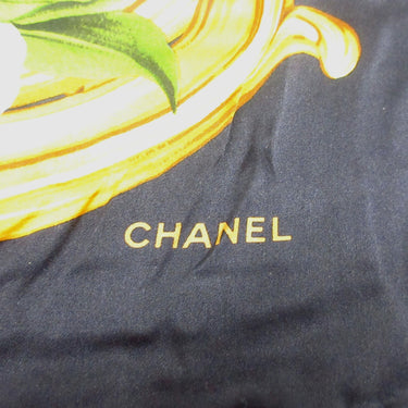 Black Chanel Printed Silk Scarf Scarves