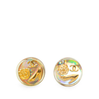 Gold Chanel Resin CC Clip On Earrings