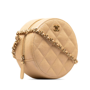 Tan Chanel CC Quilted Caviar Round Crossbody - Designer Revival