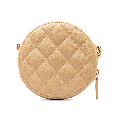 Tan Chanel CC Quilted Caviar Round Crossbody