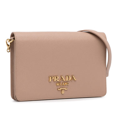 Beige Prada Saffiano Lux Wallet On Chain Crossbody Bag