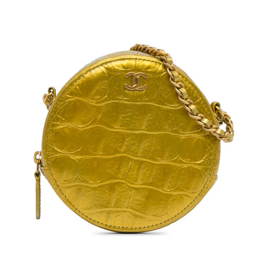 Gold Chanel Paris-New York Coco Croc Round Crossbody Bag - Designer Revival