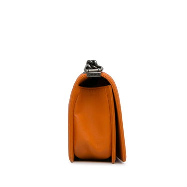 Orange Chanel Medium Lambskin Boy Flap Crossbody Bag