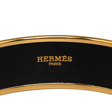 Black Hermes Wide Enamel Bangle Costume Bracelet - Designer Revival