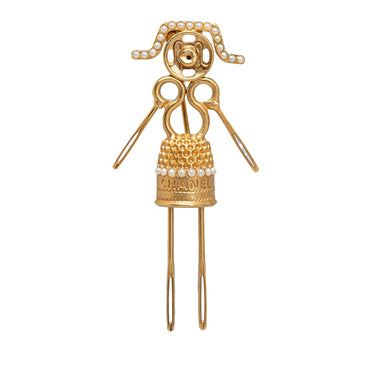 Gold Chanel Sewing Lady Brooch