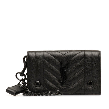 Black Saint Laurent Classic Monogram Matelasse Short Chain Flap Wallet Clutch Bag - Designer Revival