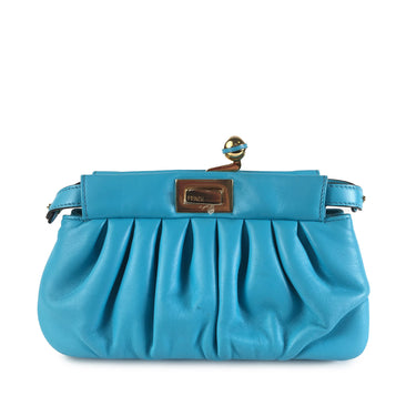 Blue Fendi Leather Peekaboo Click Clutch Bag - Designer Revival