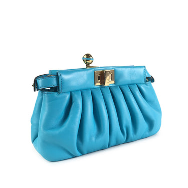 Blue Fendi Leather Peekaboo Click Clutch Bag