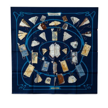 Blue Hermes Carnets de Bal Silk Scarf Scarves