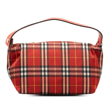 Red Burberry House Check Baguette Pouch