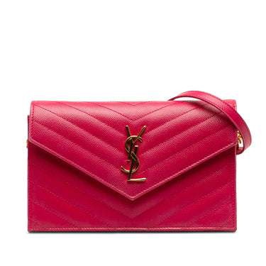 Pink Saint Laurent Grain De Poudre Cassandre Envelope Wallet on Chain Crossbody Bag - Designer Revival
