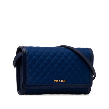 Blue Prada Impuntu Tessuto Wallet on Strap Crossbody Bag - Designer Revival