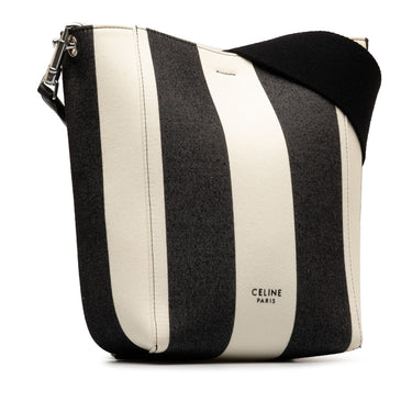 White Celine Small Striped Seau Sangle Crossbody Bag - Designer Revival