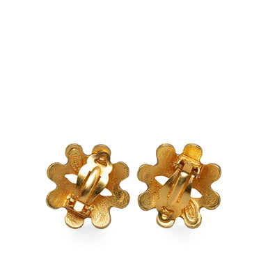 Gold Chanel CC Flower Clip on Earrings - Designer Revival