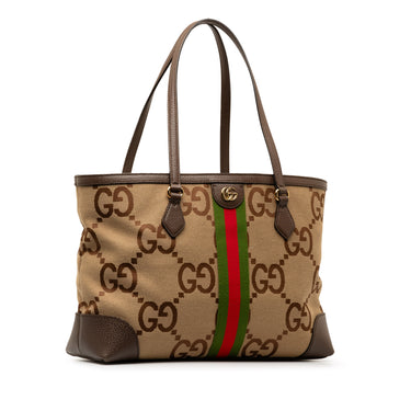 Brown Gucci Jumbo GG Canvas Ophidia Tote - Designer Revival