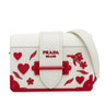 White Prada Saffiano Trimmed City Calf Cahier Flower Heart Bag - Designer Revival
