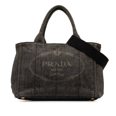 Black Prada Canapa Logo Denim Satchel - Designer Revival