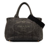 Black Prada Canapa Logo Denim Satchel - Designer Revival
