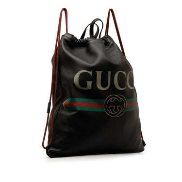 Black Gucci Logo Drawstring Backpack