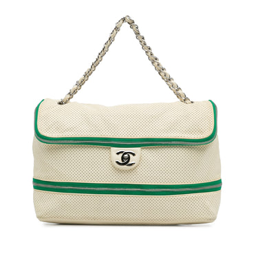White Chanel Perforated Expandable Shoulder Bag
