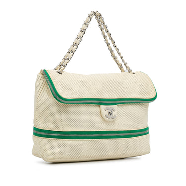 White Chanel Perforated Expandable Shoulder Bag - Designer Revival