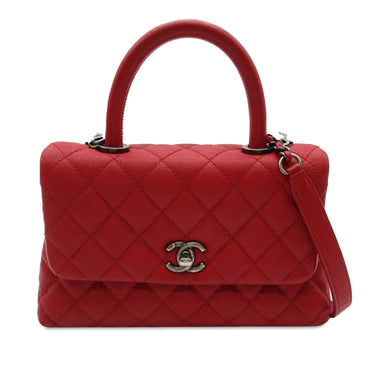 Red Chanel Small Caviar Coco Handle Bag Satchel - Designer Revival