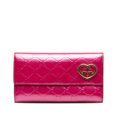 Pink Gucci Guccissima Lovely Heart Long Wallet - Designer Revival