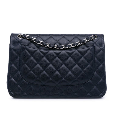 Blue Chanel Jumbo Classic Caviar Double Flap Shoulder Bag - Designer Revival