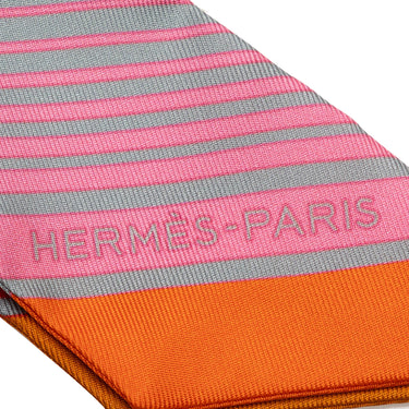 Orange Hermes Printed Twilly Silk Scarf Scarves - Designer Revival