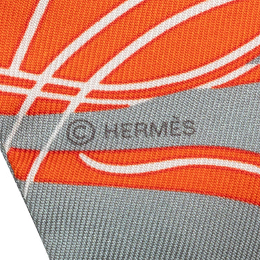 Orange Hermes Printed Twilly Silk Scarf Scarves - Designer Revival