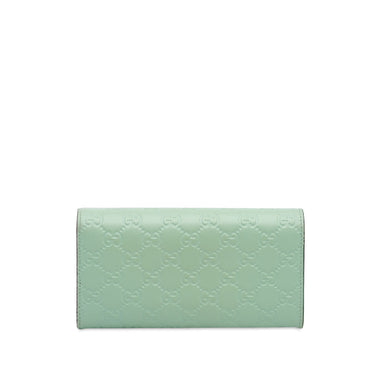 Green Gucci Guccissima Signature Crystal Cat Continental Wallet