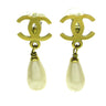 Gold Chanel CC Faux Pearl Clip On Drop Earrings - Designer Revival