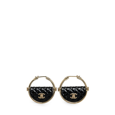 Gold Chanel Resin Quilted Flap Bag Hoop Earrings - Designer Revival