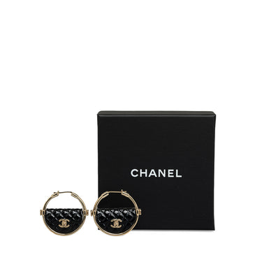 Gold Chanel Resin Quilted Flap Bag Hoop Earrings