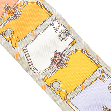 Gray Hermes Printed Twilly Silk Scarf Scarves - Designer Revival