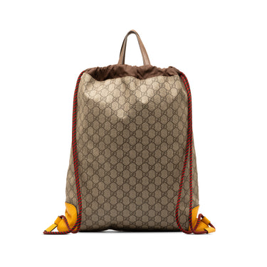Brown Gucci GG Supreme Neo Vintage Drawstring Backpack - Designer Revival