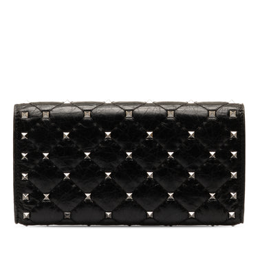 Black Valentino Rockstud Spike Leather Wallet - Designer Revival