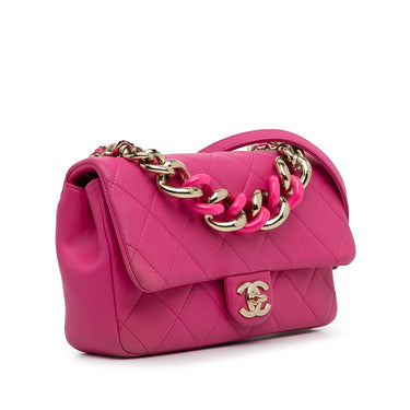 Pink Chanel Small Lambskin Elegant Chain Single Flap Shoulder Bag - Designer Revival