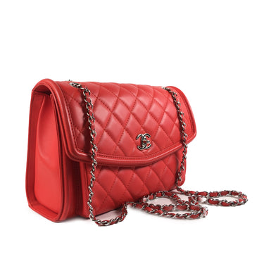 Red Chanel Large Lambskin Geometric Flap Crossbody Bag