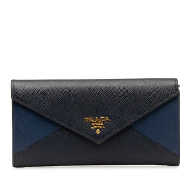 Blue Prada Saffiano Envelope Wallet - Designer Revival