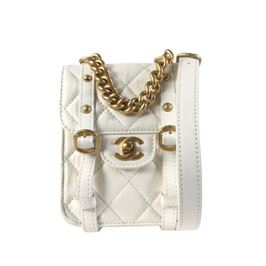 White Chanel Mini Quilted Calfskin City School Flap Satchel