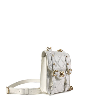 White Chanel Mini Quilted Calfskin City School Flap Satchel