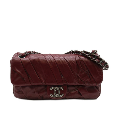 Burgundy Chanel Medium Glazed Calfskin Twisted Flap Shoulder Bag - Designer Revival